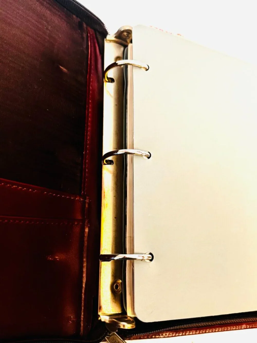 Vtg Professional Organizer Planner Red Maroon Faux Leather 3 Ring Binder YKK Zip